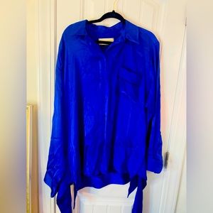 Hellessy 10 blue satin button up 10 XL blouse holiday
